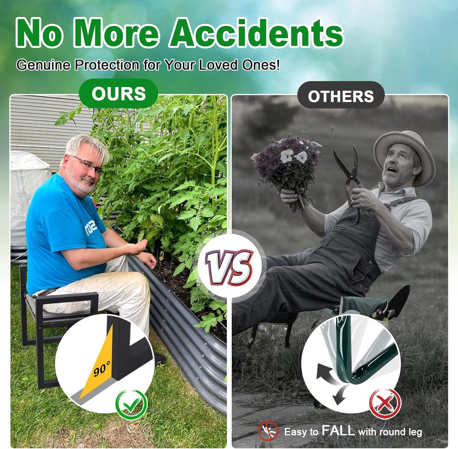 Foldable Heavy Duty Garden Kneeler Seat with Wide Pads & Ergonomic Handles, Anti-Tip Gardening Stool for Yard Planting