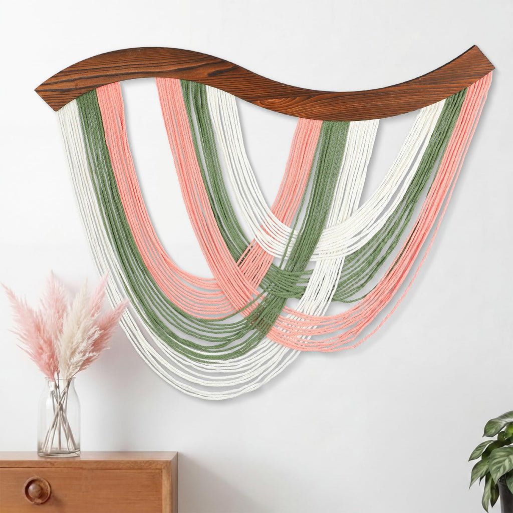Mindsoft Green Macrame Wall Hanging Dip Dyed Yarn Wall Art, Modern Boho Decor Handmade Cotton Rope Tapestry for Bedroom, Living Room, Nursery, 31.5 x 23.6 Inch