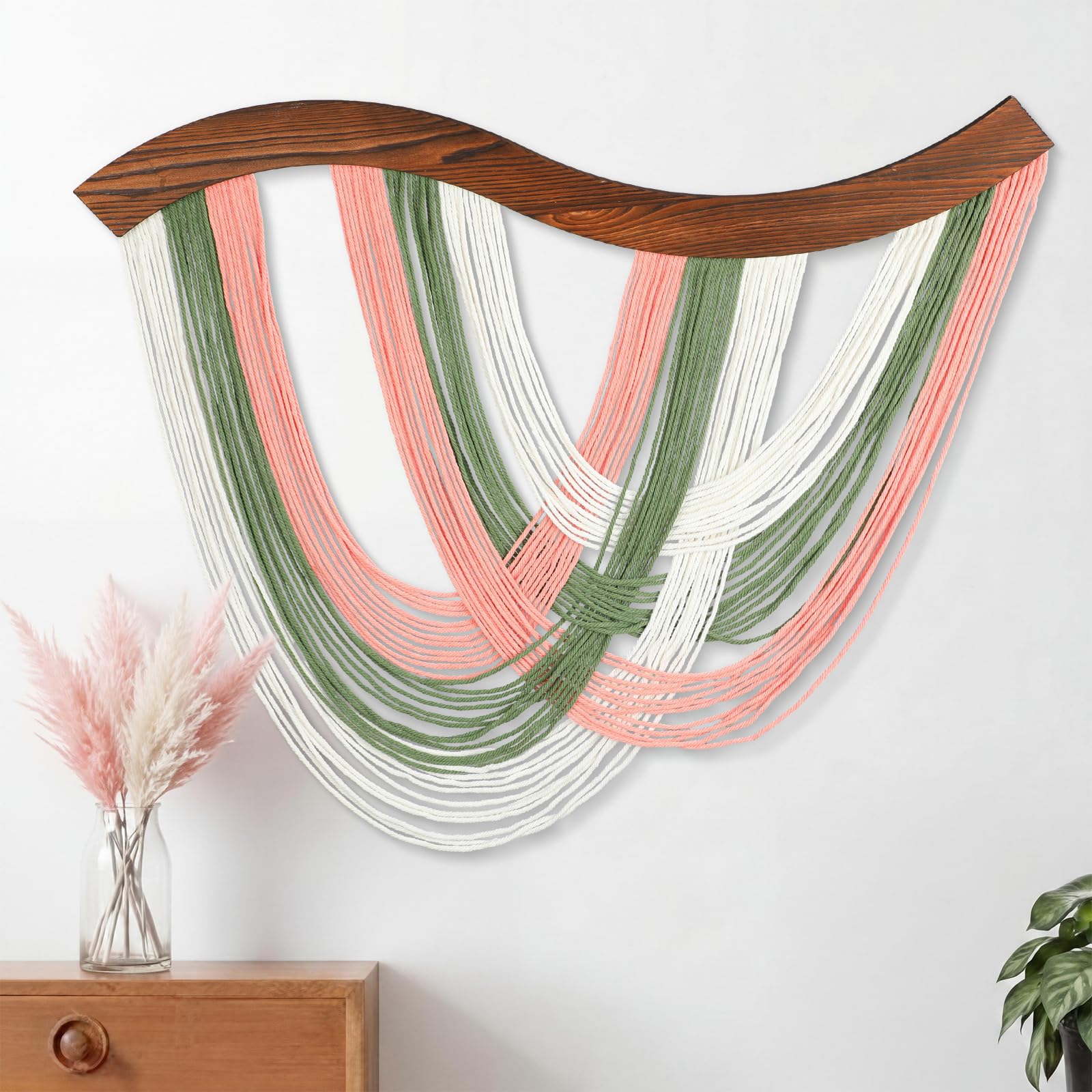 Mindsoft Green Macrame Wall Hanging Dip Dyed Yarn Wall Art, Modern Boho Decor Handmade Cotton Rope Tapestry for Bedroom, Living Room, Nursery, 31.5 x 23.6 Inch