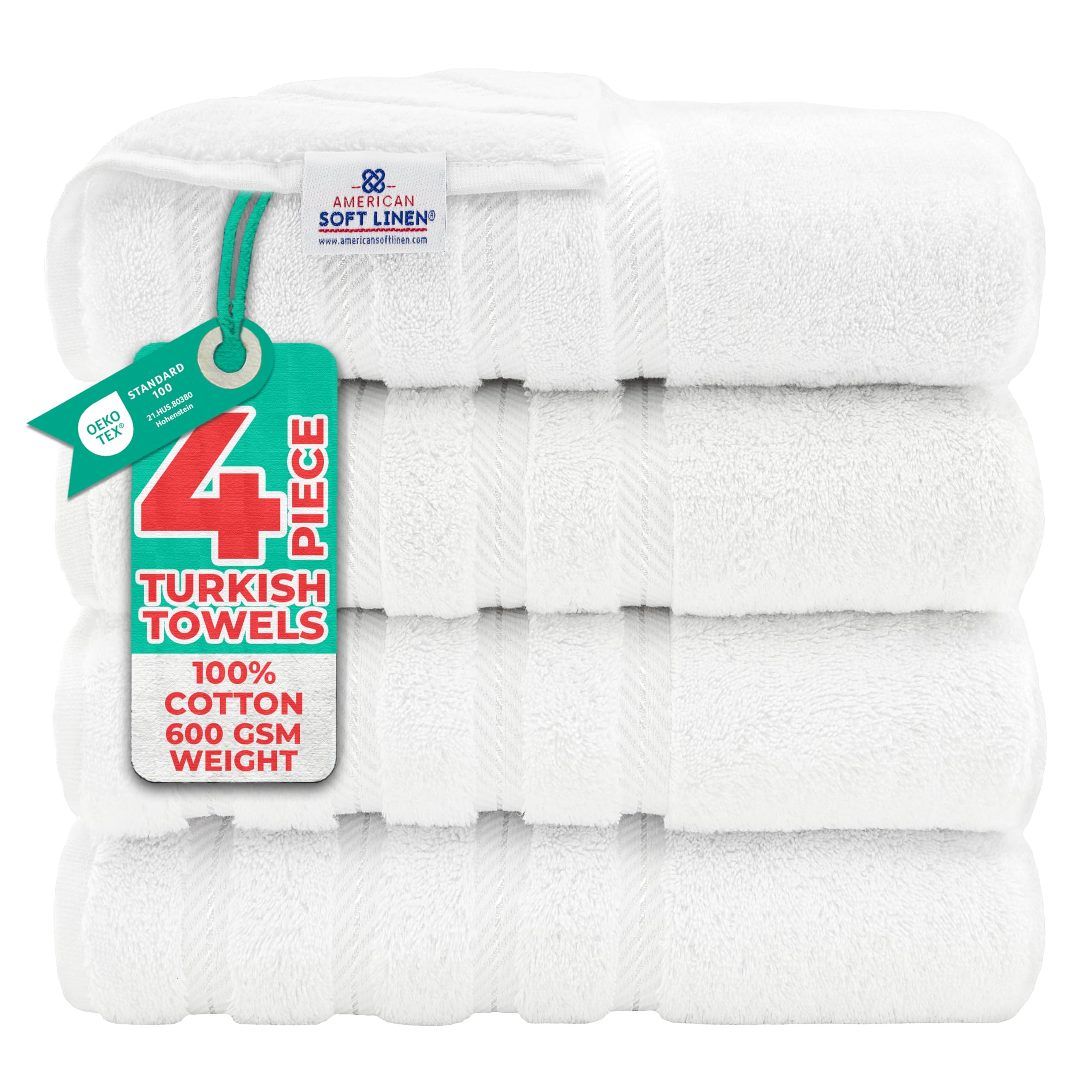American Soft Linen Luxury 6 Piece Towel Set, 2 Bath Towels 2 Hand Towel 2 Washcloths, 600 GSM 100% Cotton Turkish Towels for Bathroom, Light Grey Towel Sets