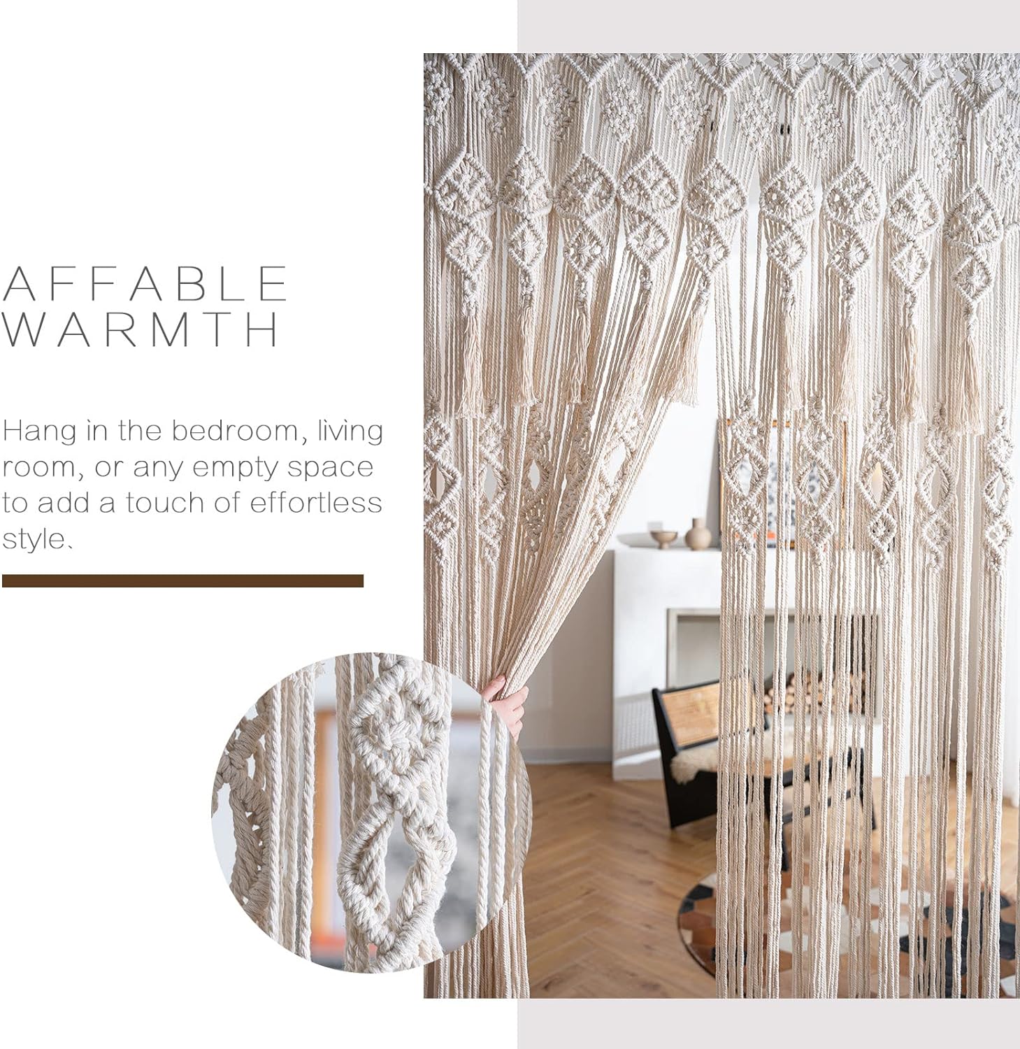 koyoyo Macrame Doorway Curtain Large Wall Hanging Tassels Room Divider for Closet Boho Window for Wedding Backdrops Art Decor Backyard Beige Betsy