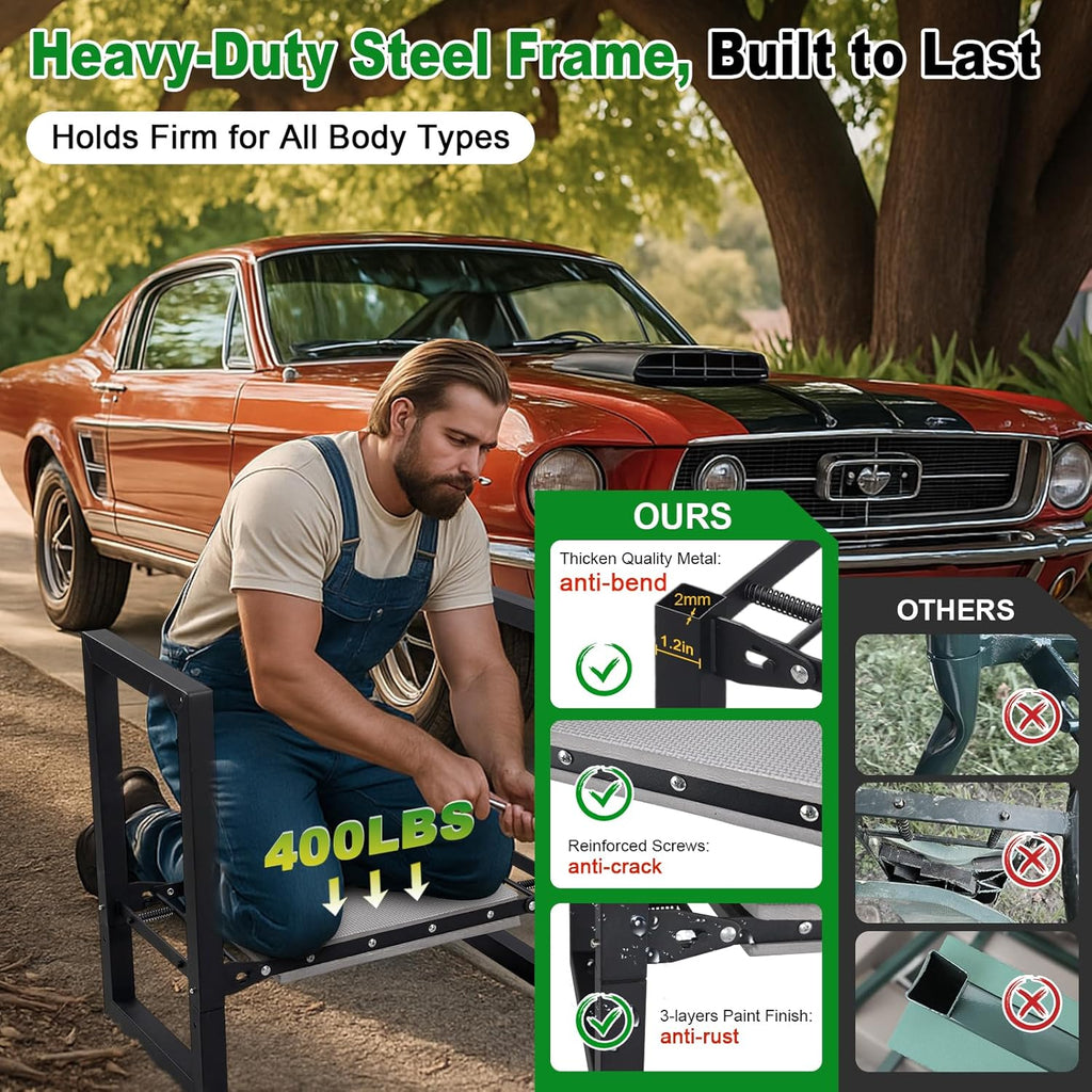 Foldable Heavy Duty Garden Kneeler Seat with Wide Pads & Ergonomic Handles, Anti-Tip Gardening Stool for Yard Planting
