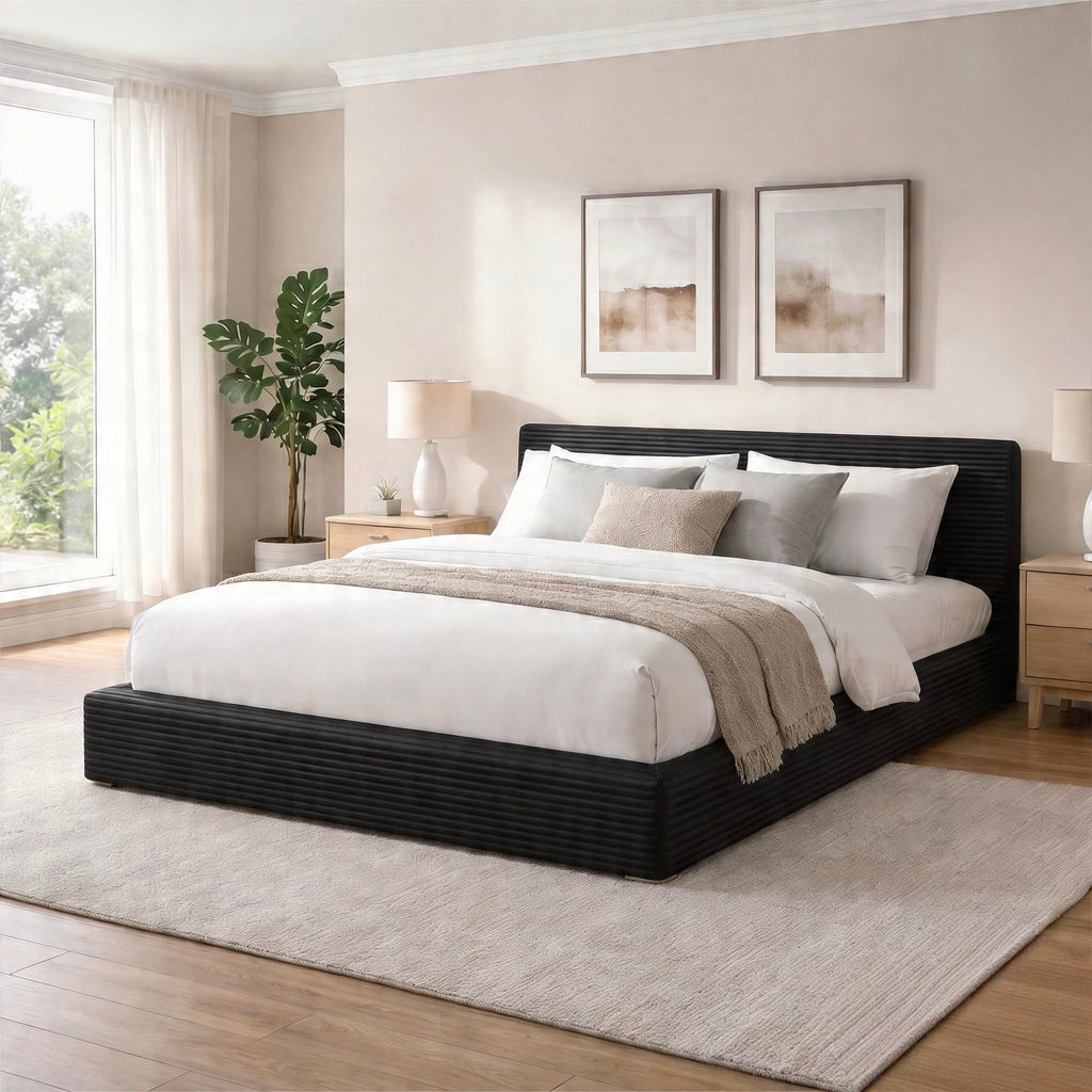 Novilla Queen Size Bed Frame, Plush CloudSoft Bed, Corduroy Upholstered Platform Bed Frame with Headboard, Easy Assembly, No Box Spring Needed, Modern Soft Bed Frame, White