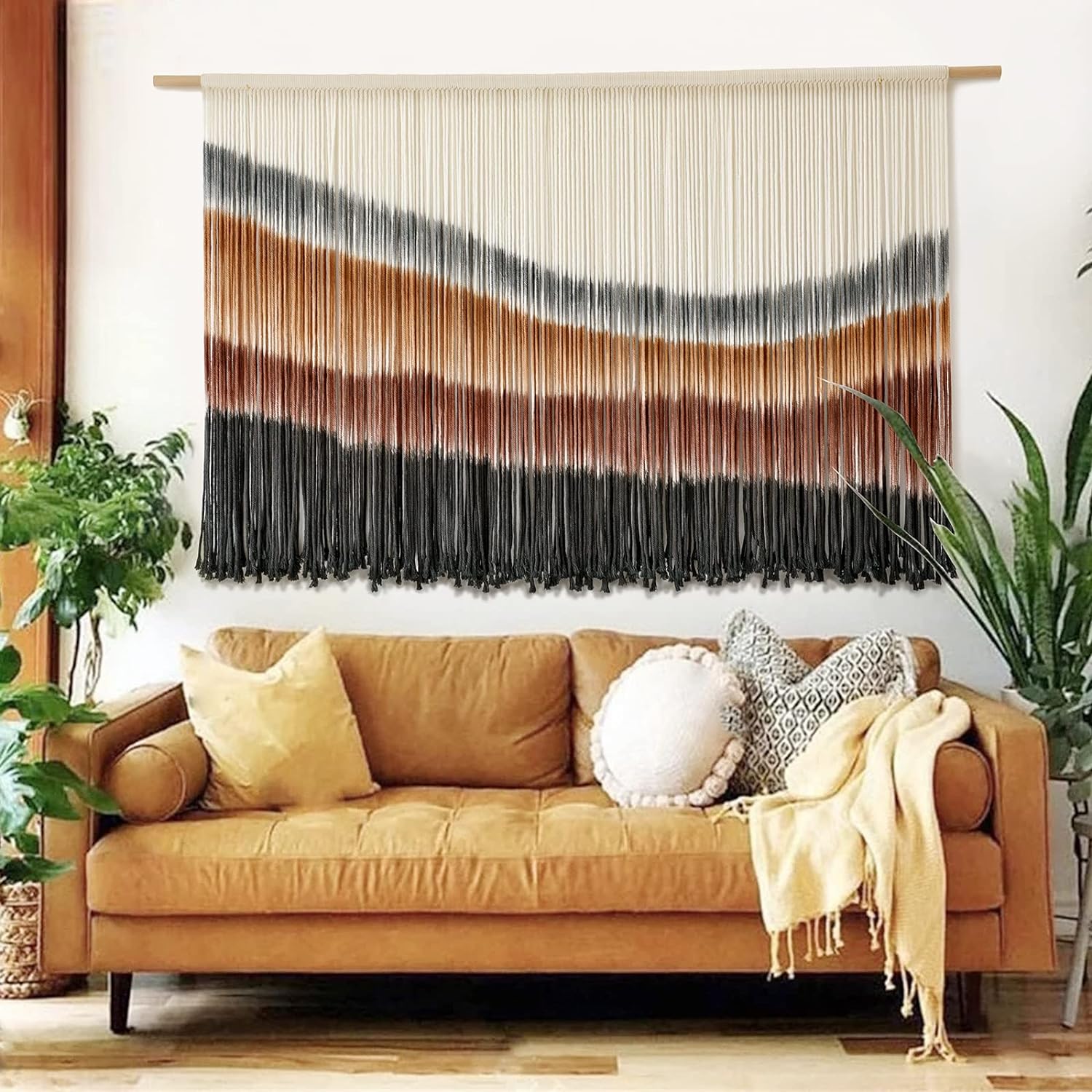 Flber Large Tie-Dye Macrame Wall Hanging Tapestry 57"×35", Boho Home Wall Decor