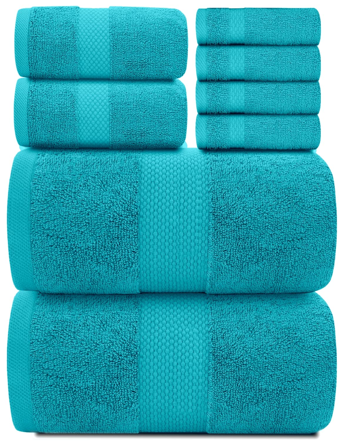 Luxury White Bath Towel Set of 8 Pieces - 100% Turkish Cotton 700 GSM Highly Absorbent Towels for Bathroom, 2 Bath Towels, 2 Hand Towels, 4 Washcloths