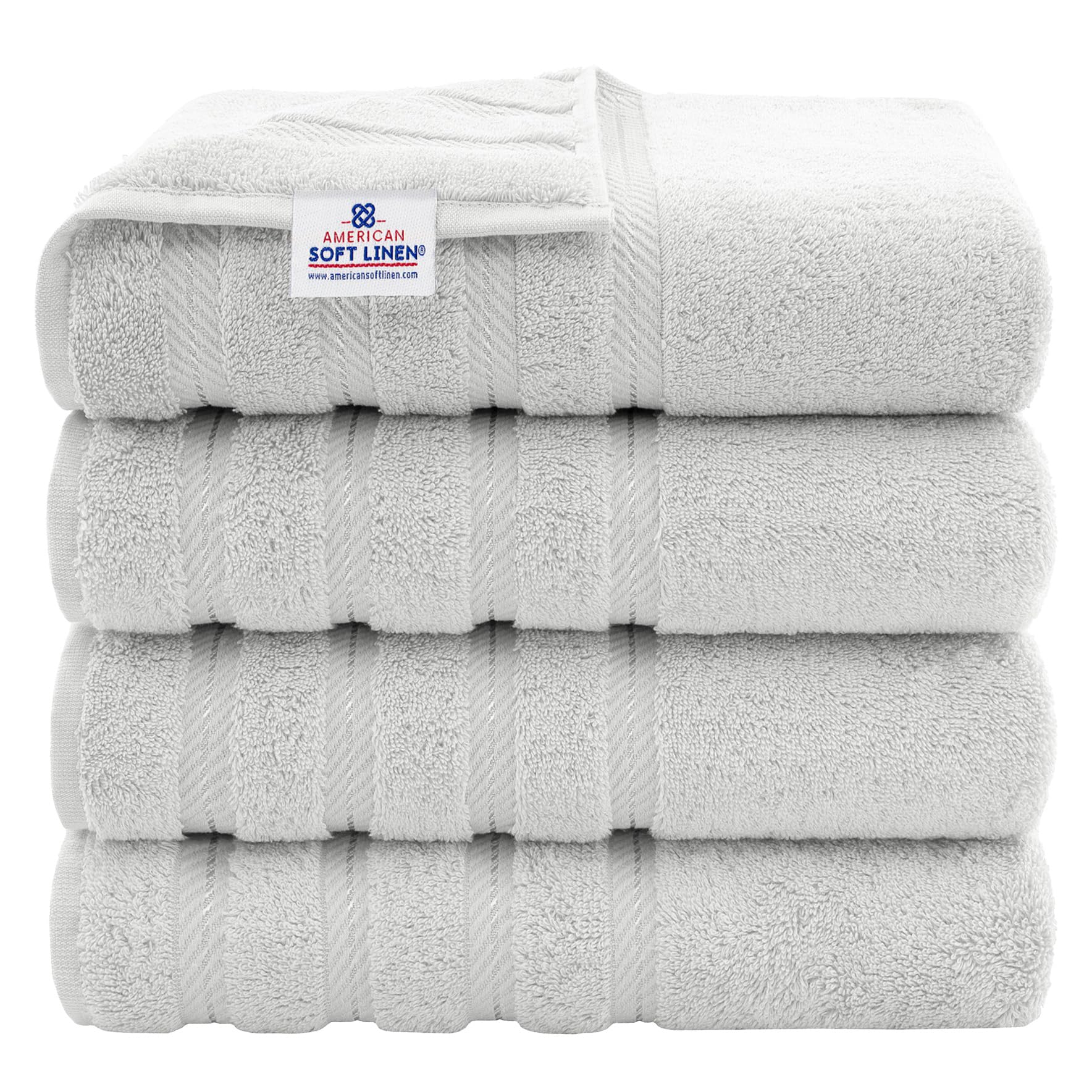 American Soft Linen Luxury 6 Piece Towel Set, 2 Bath Towels 2 Hand Towel 2 Washcloths, 600 GSM 100% Cotton Turkish Towels for Bathroom, Light Grey Towel Sets