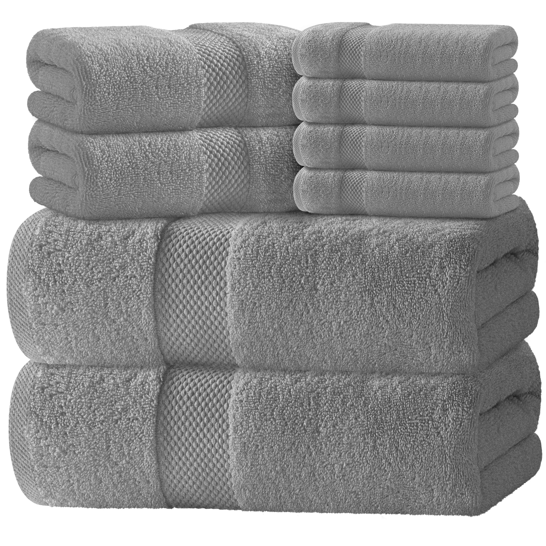Luxury White Bath Towel Set of 8 Pieces - 100% Turkish Cotton 700 GSM Highly Absorbent Towels for Bathroom, 2 Bath Towels, 2 Hand Towels, 4 Washcloths