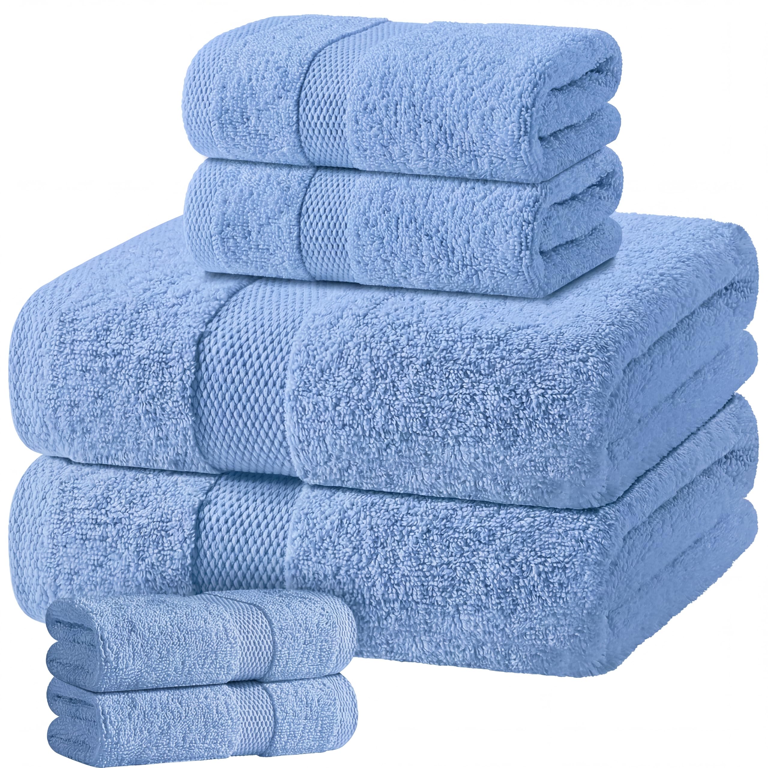 White Bath Towel Set of 6 - 100% Cotton Highly Absorbent Towels for Bathroom, 2 Luxury Bath Towels 650GSM, 2 Hand Towels, 2 Washcloths