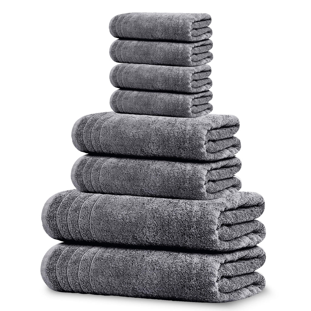 Tens Towels Pack of 8 Towels Set, 2 Extra Large Bath, 2 Hand, 4 Washcloths, 100% Cotton, Lighter Weight, Quicker to Dry, Super Absorbent, Perfect for Bathroom, Dark Grey