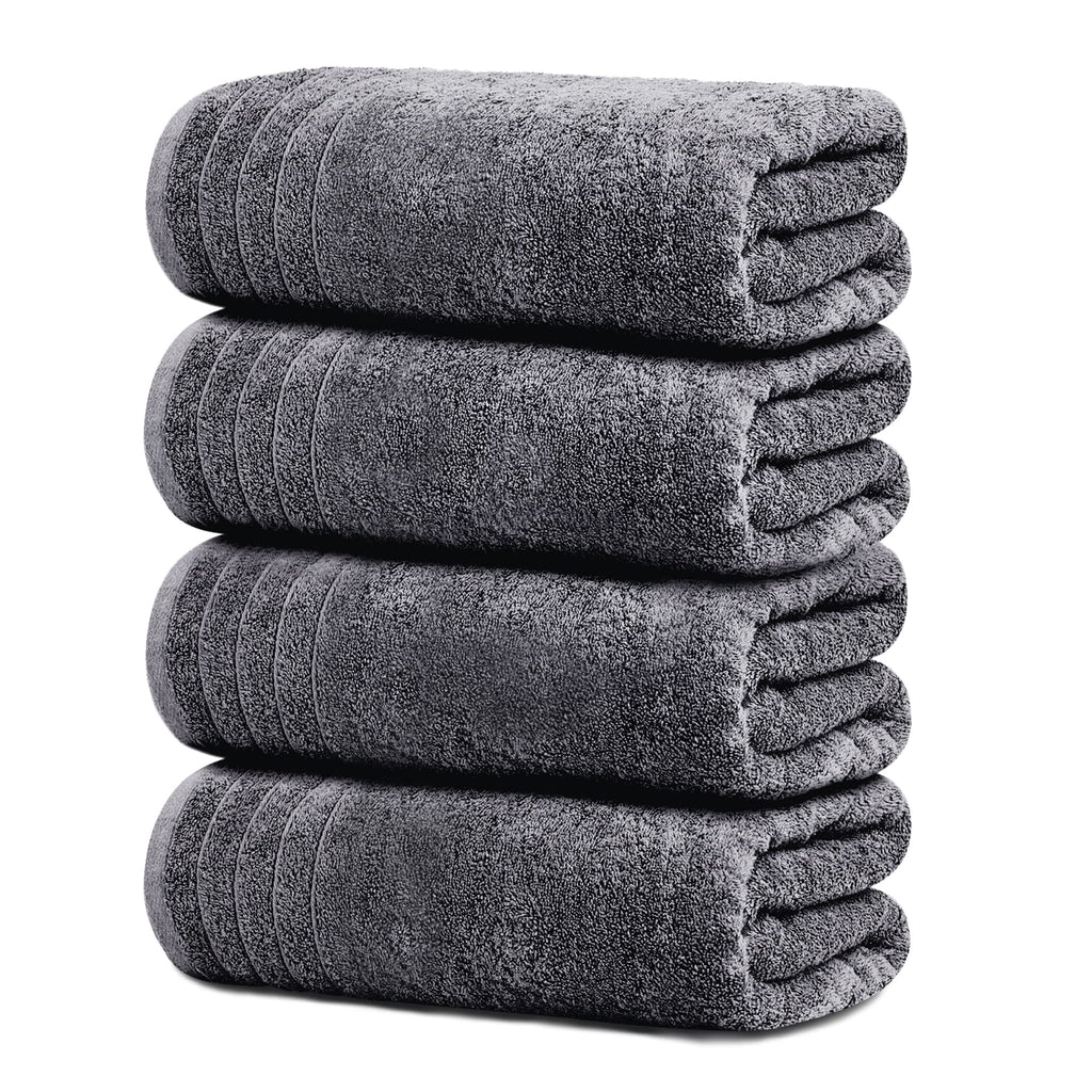 Tens Towels 4 Pack Dark Grey 100% Cotton Extra Large Bath Towels 30×60 Inch Quick Dry Soft Towels