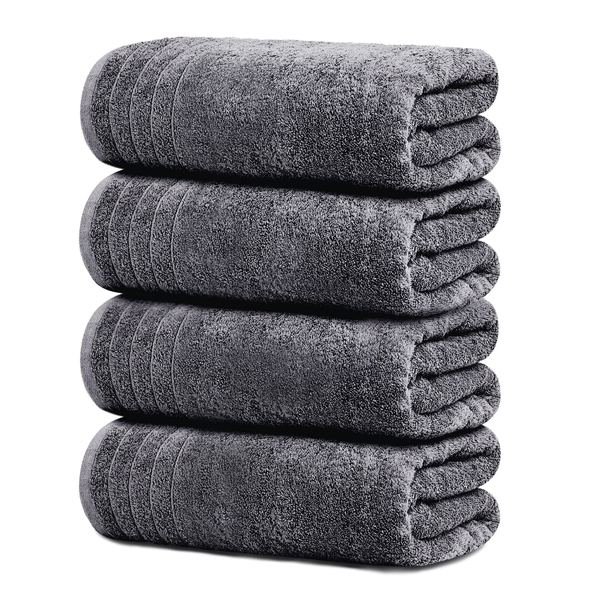 Tens Towels 4 Pack Dark Grey 100% Cotton Extra Large Bath Towels 30×60 Inch Quick Dry Soft Towels
