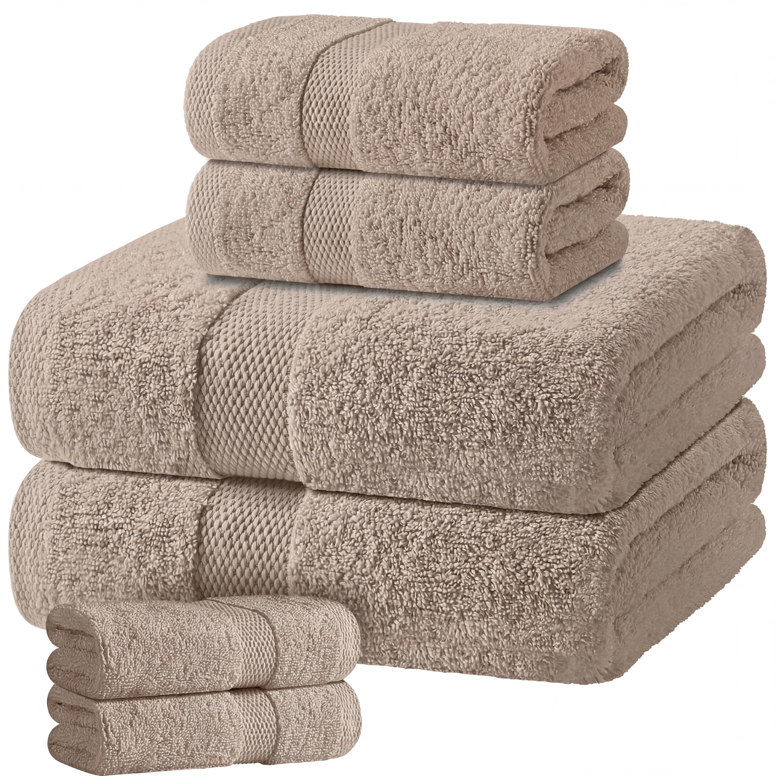 White Bath Towel Set of 6 - 100% Cotton Highly Absorbent Towels for Bathroom, 2 Luxury Bath Towels 650GSM, 2 Hand Towels, 2 Washcloths