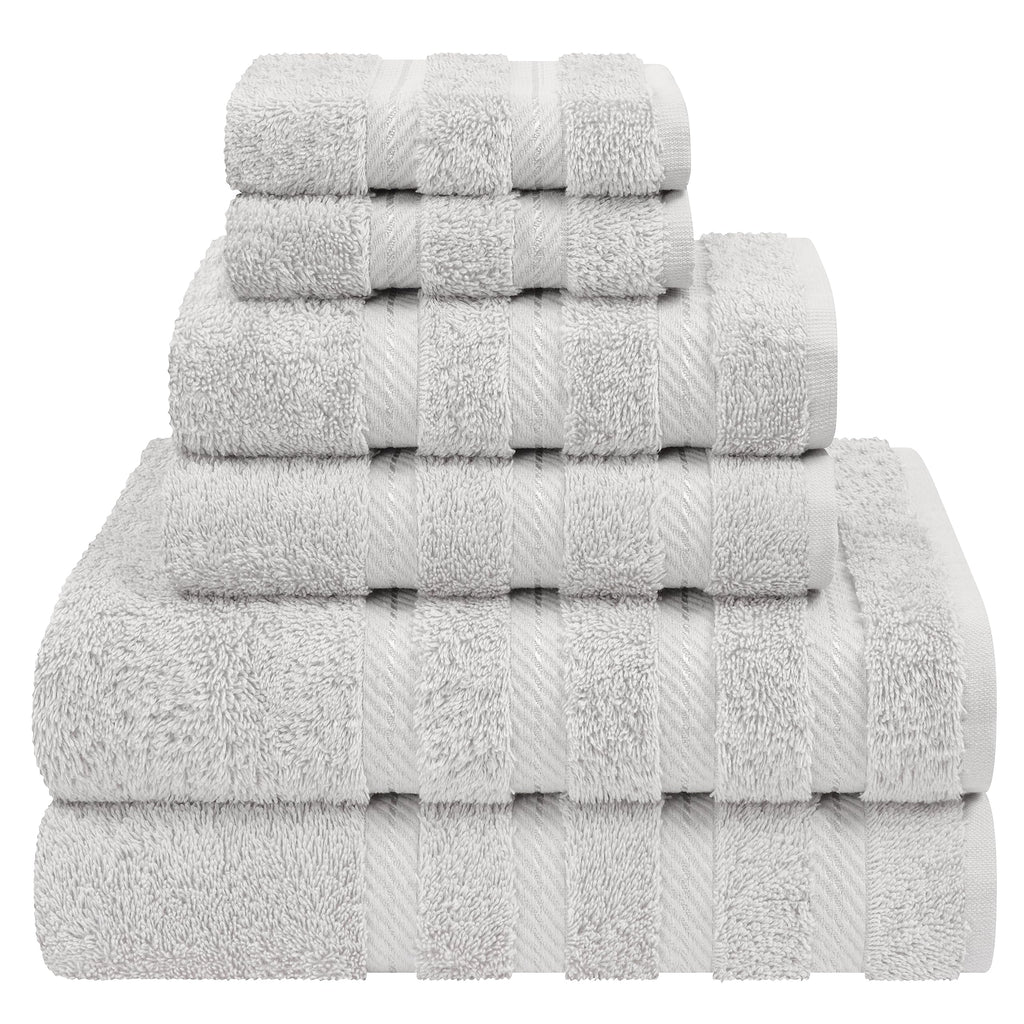 American Soft Linen Luxury 6 Piece Towel Set, 2 Bath Towels 2 Hand Towel 2 Washcloths, 600 GSM 100% Cotton Turkish Towels for Bathroom, Light Grey Towel Sets