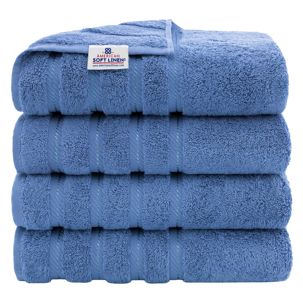 American Soft Linen Luxury 6 Piece Towel Set, 2 Bath Towels 2 Hand Towel 2 Washcloths, 600 GSM 100% Cotton Turkish Towels for Bathroom, Light Grey Towel Sets
