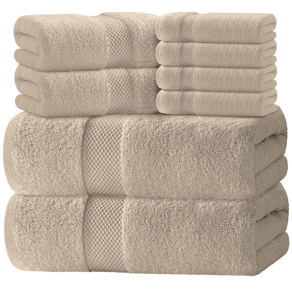 Luxury White Bath Towel Set of 8 Pieces - 100% Turkish Cotton 700 GSM Highly Absorbent Towels for Bathroom, 2 Bath Towels, 2 Hand Towels, 4 Washcloths
