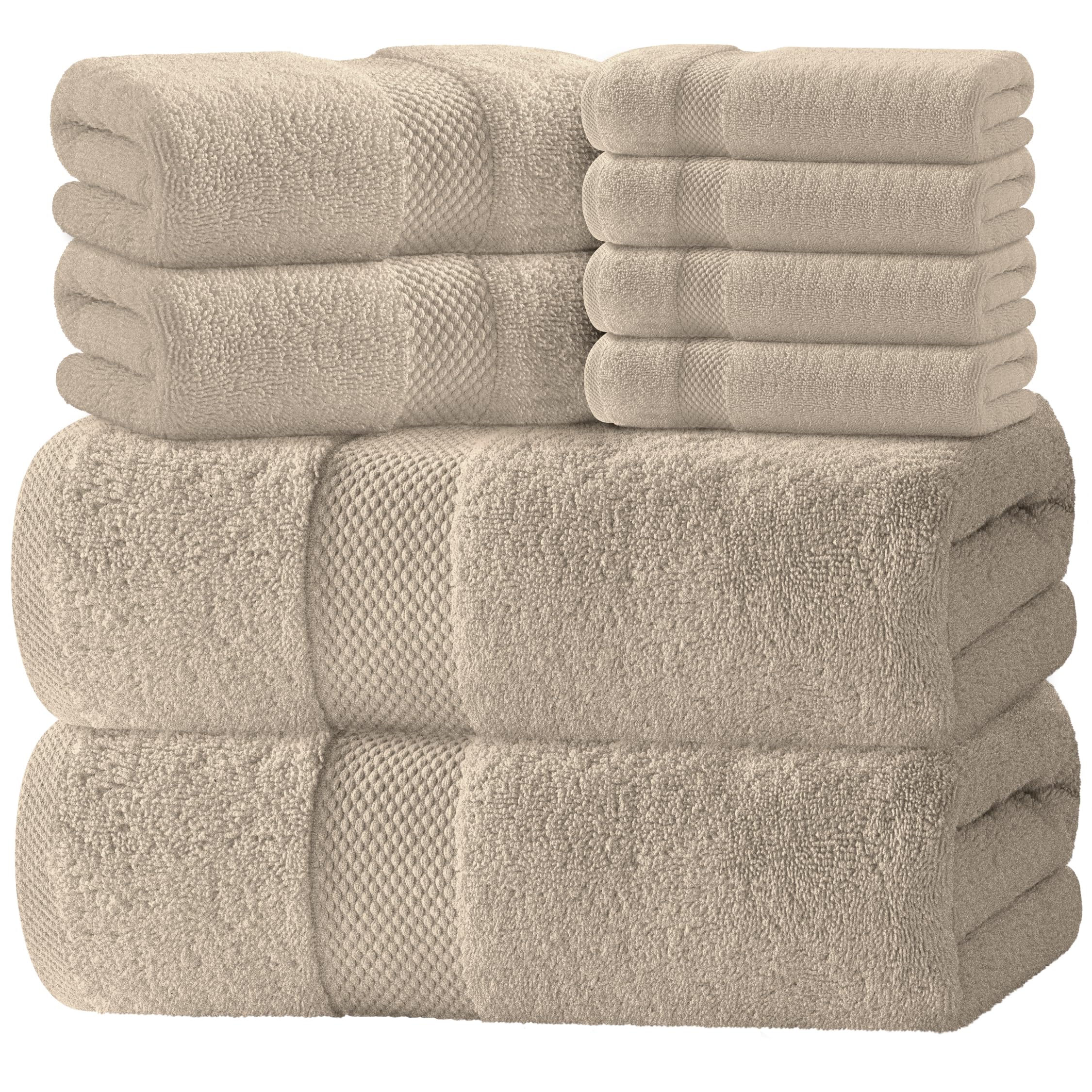 Luxury White Bath Towel Set of 8 Pieces - 100% Turkish Cotton 700 GSM Highly Absorbent Towels for Bathroom, 2 Bath Towels, 2 Hand Towels, 4 Washcloths