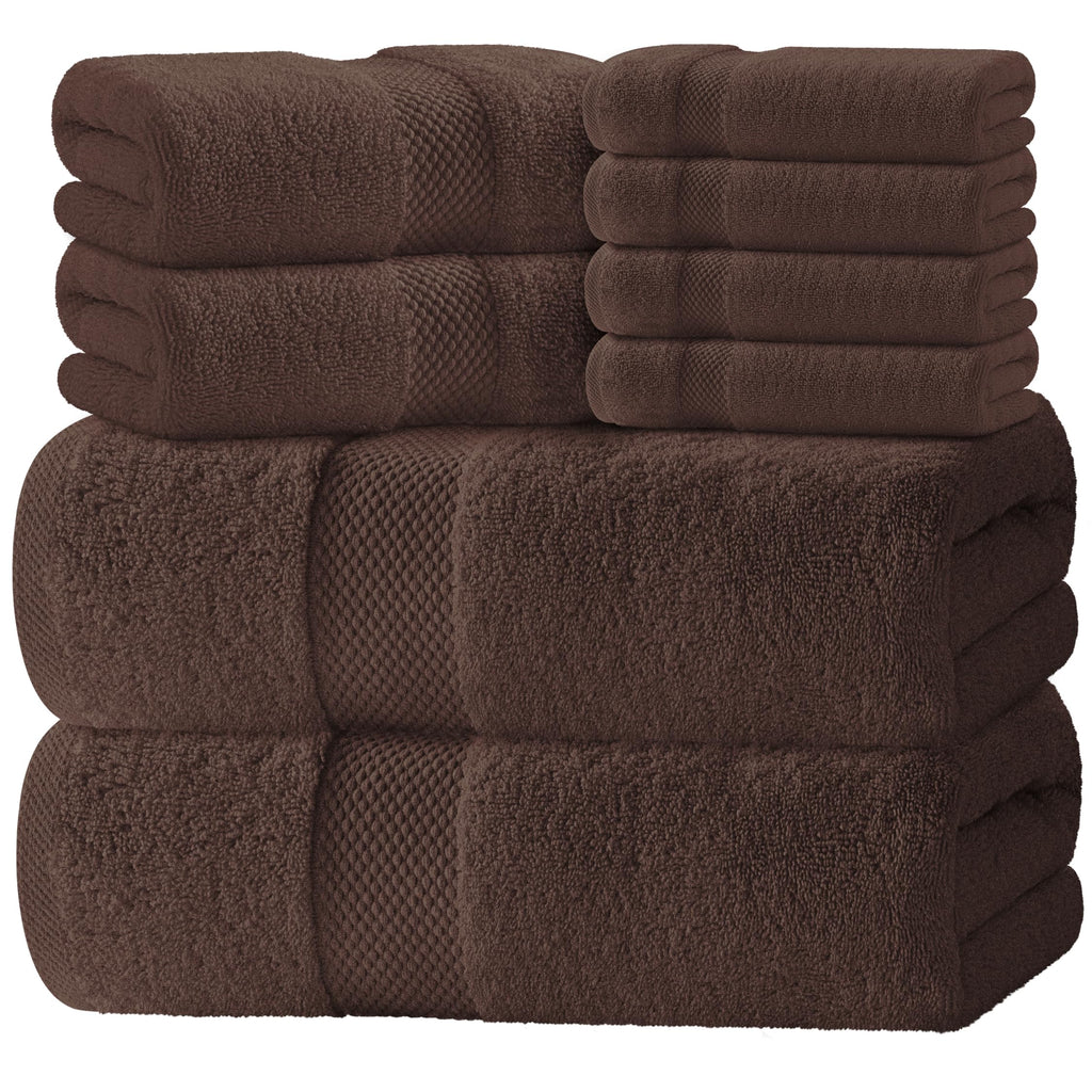 Luxury White Bath Towel Set of 8 Pieces - 100% Turkish Cotton 700 GSM Highly Absorbent Towels for Bathroom, 2 Bath Towels, 2 Hand Towels, 4 Washcloths