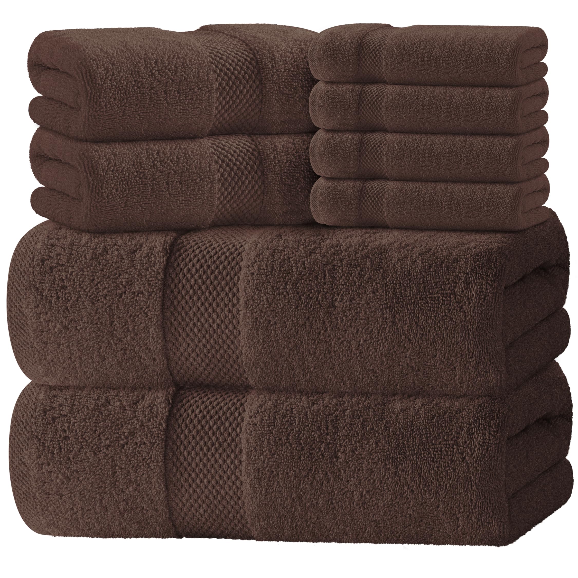 Luxury White Bath Towel Set of 8 Pieces - 100% Turkish Cotton 700 GSM Highly Absorbent Towels for Bathroom, 2 Bath Towels, 2 Hand Towels, 4 Washcloths