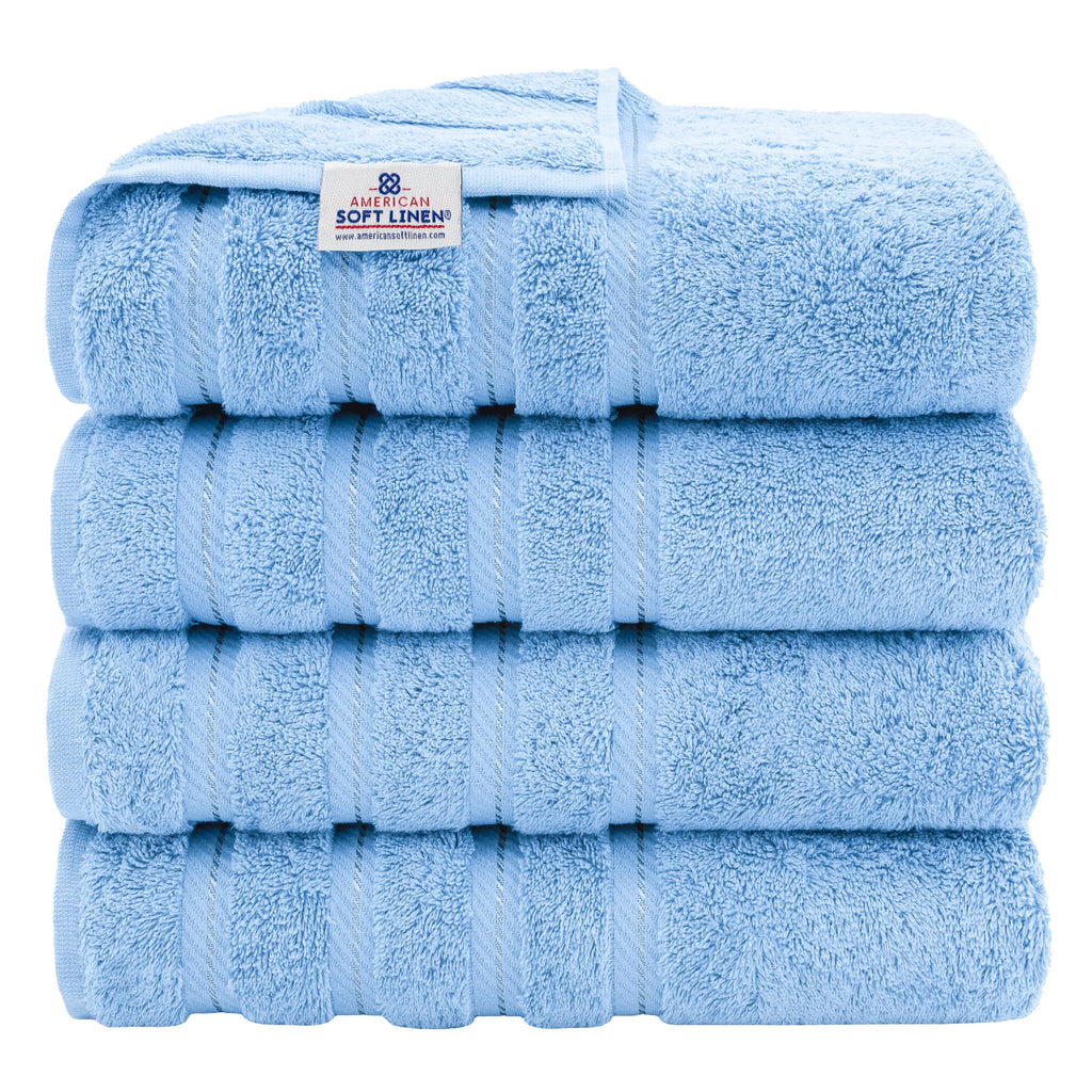 American Soft Linen Luxury 6 Piece Towel Set, 2 Bath Towels 2 Hand Towel 2 Washcloths, 600 GSM 100% Cotton Turkish Towels for Bathroom, Light Grey Towel Sets