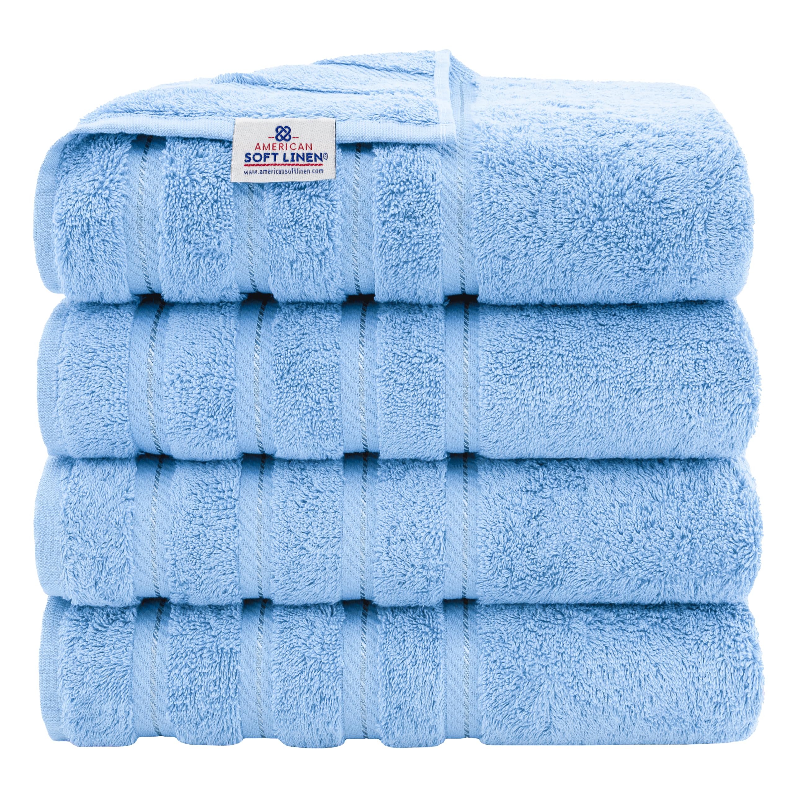 American Soft Linen Luxury 6 Piece Towel Set, 2 Bath Towels 2 Hand Towel 2 Washcloths, 600 GSM 100% Cotton Turkish Towels for Bathroom, Light Grey Towel Sets