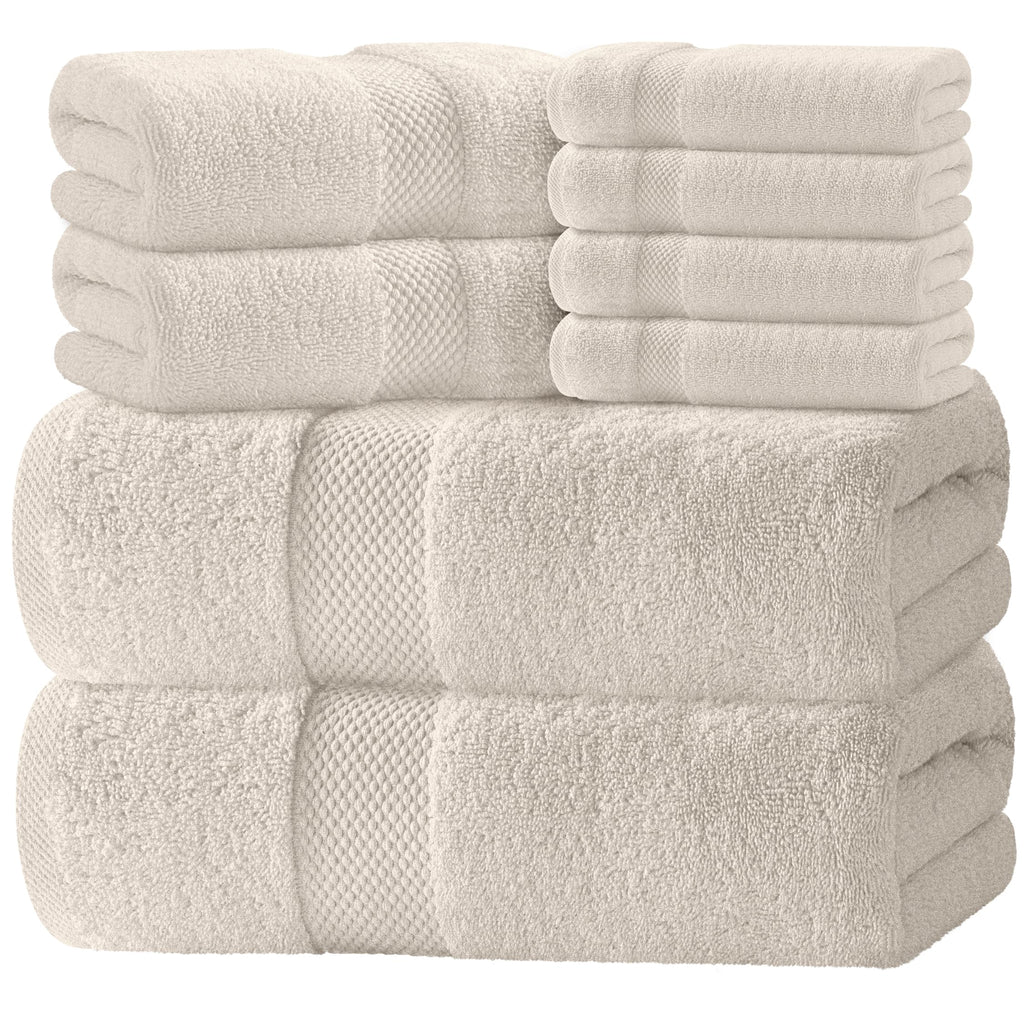 Luxury White Bath Towel Set of 8 Pieces - 100% Turkish Cotton 700 GSM Highly Absorbent Towels for Bathroom, 2 Bath Towels, 2 Hand Towels, 4 Washcloths