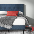 Zinus King Maya Upholstered Bed Frame with Asymmetric Headboard, Durable Wooden Slats, Sturdy Framework, Noise Free Sleep, No Box Spring Needed, Easy Assembly, Eco Friendly Packaging, Dark Grey