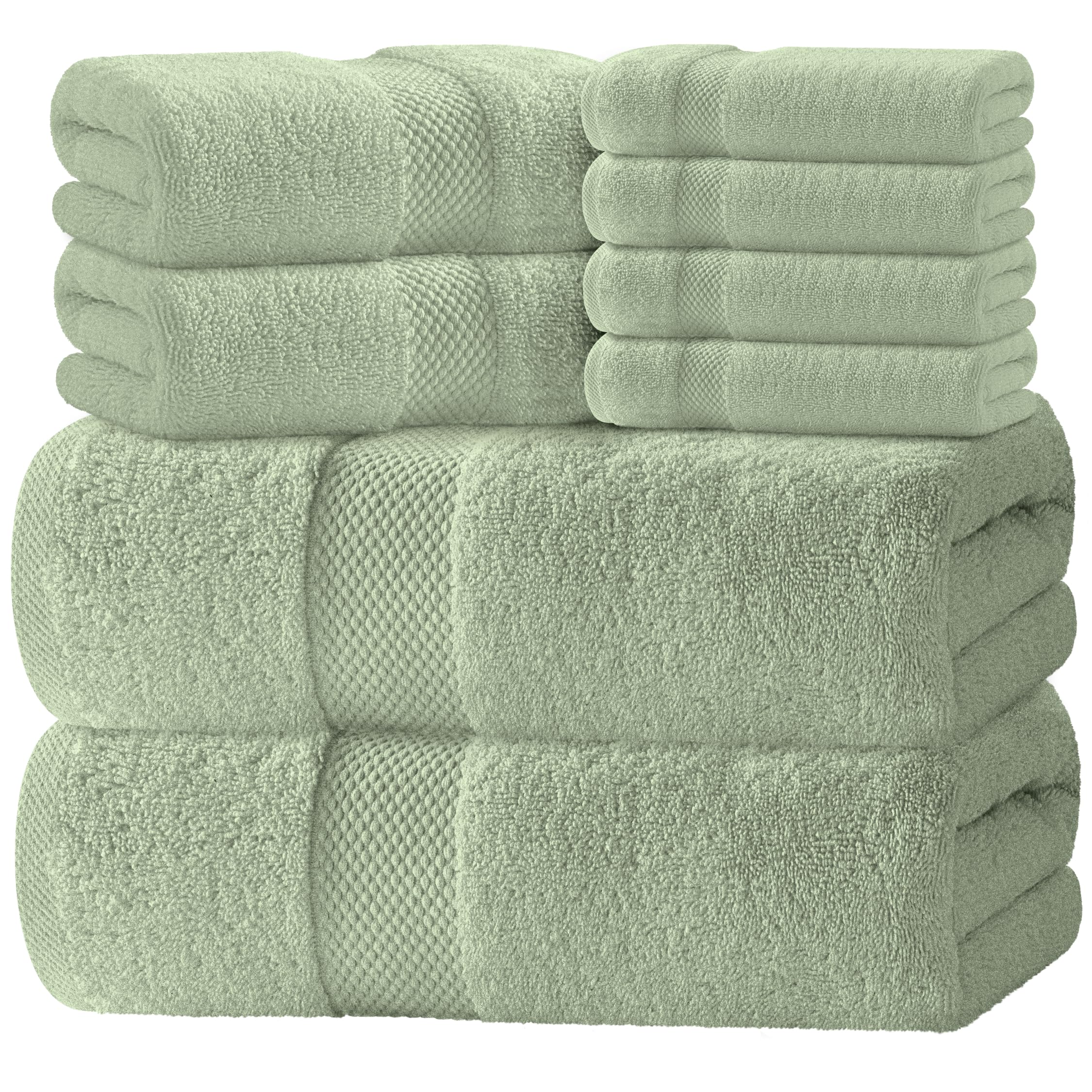 Luxury White Bath Towel Set of 8 Pieces - 100% Turkish Cotton 700 GSM Highly Absorbent Towels for Bathroom, 2 Bath Towels, 2 Hand Towels, 4 Washcloths