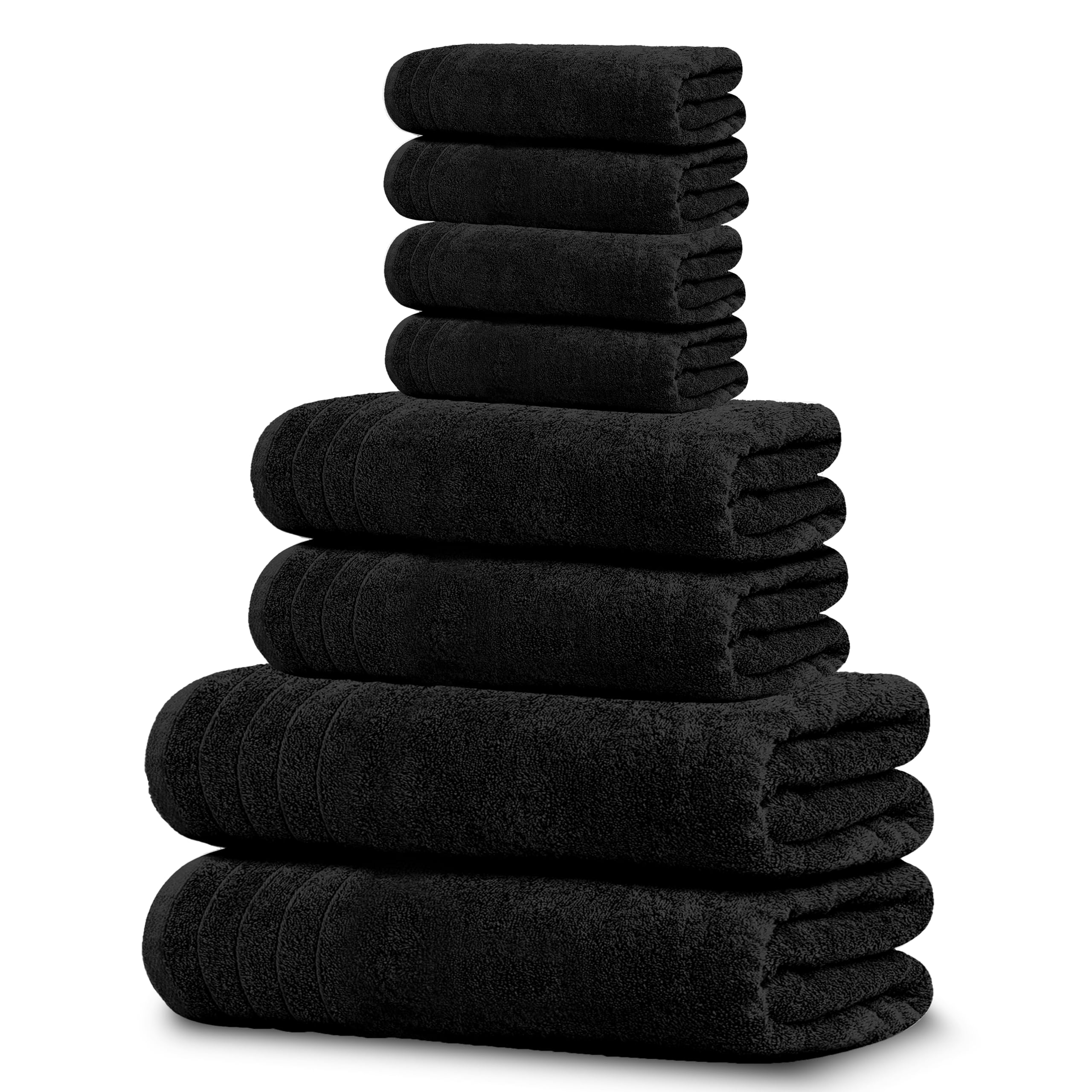 Tens Towels Pack of 8 Towels Set, 2 Extra Large Bath, 2 Hand, 4 Washcloths, 100% Cotton, Lighter Weight, Quicker to Dry, Super Absorbent, Perfect for Bathroom, Dark Grey