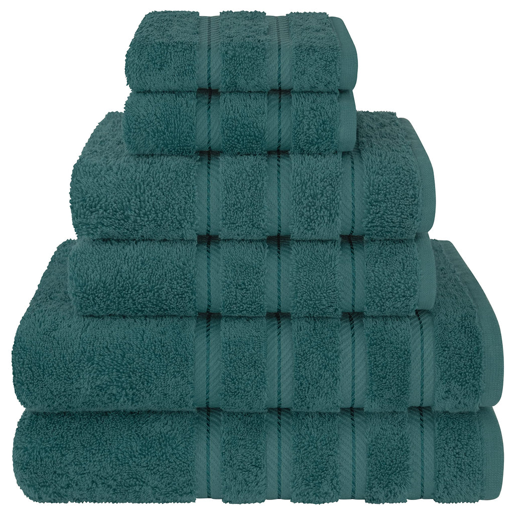 American Soft Linen Luxury 6 Piece Towel Set, 2 Bath Towels 2 Hand Towel 2 Washcloths, 600 GSM 100% Cotton Turkish Towels for Bathroom, Black Towel Sets