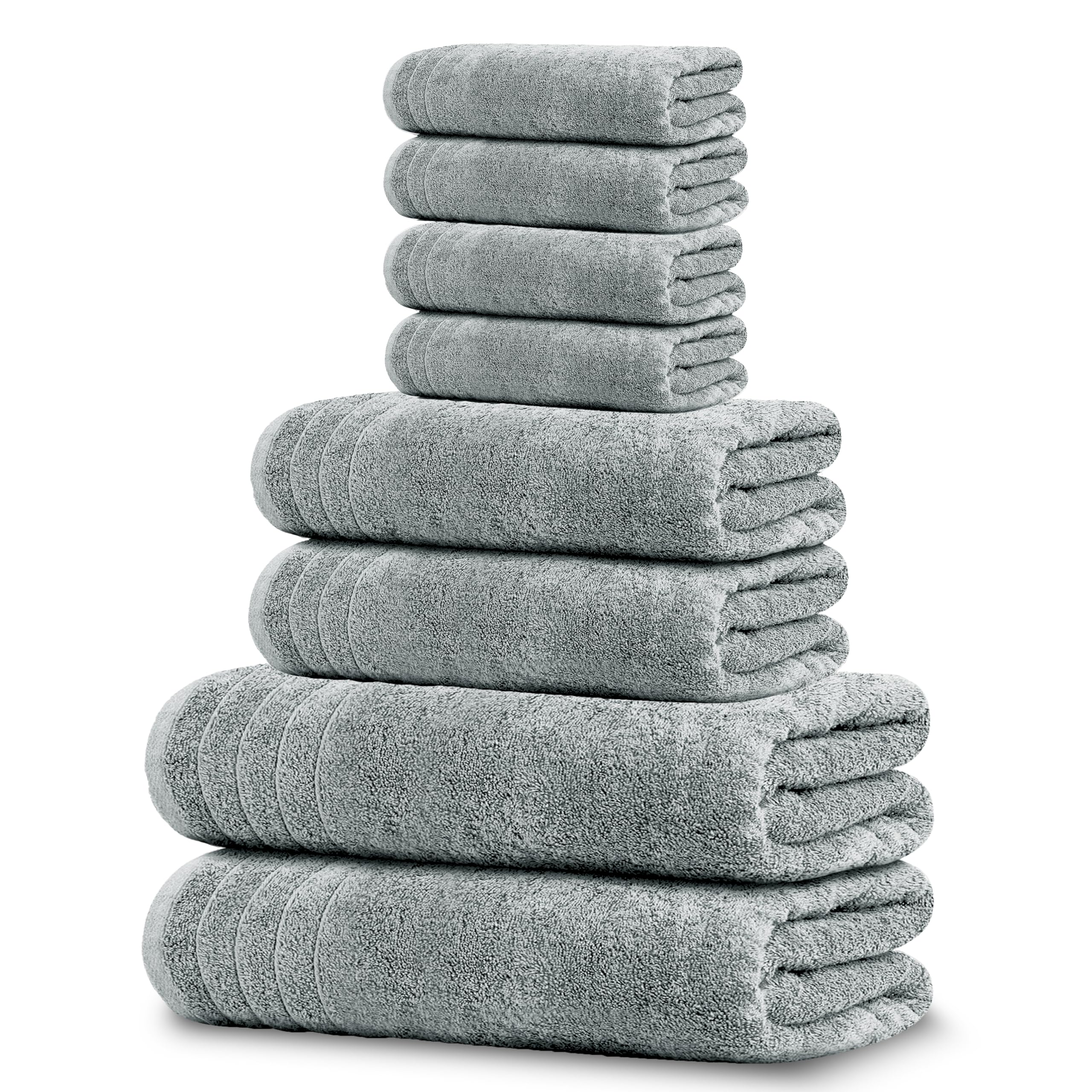 Tens Towels Pack of 8 Towels Set, 2 Extra Large Bath, 2 Hand, 4 Washcloths, 100% Cotton, Lighter Weight, Quicker to Dry, Super Absorbent, Perfect for Bathroom, Dark Grey
