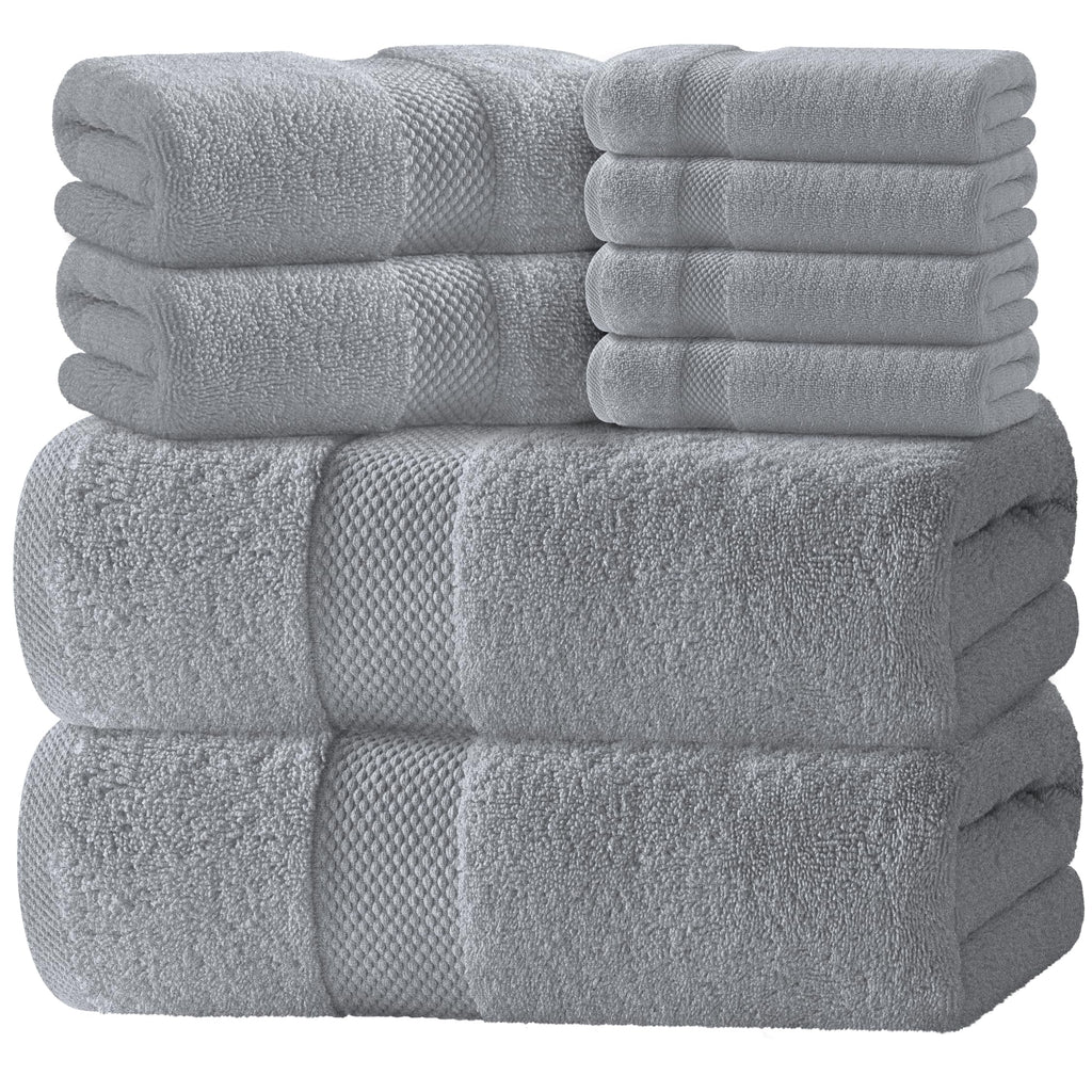 Luxury White Bath Towel Set of 8 Pieces - 100% Turkish Cotton 700 GSM Highly Absorbent Towels for Bathroom, 2 Bath Towels, 2 Hand Towels, 4 Washcloths