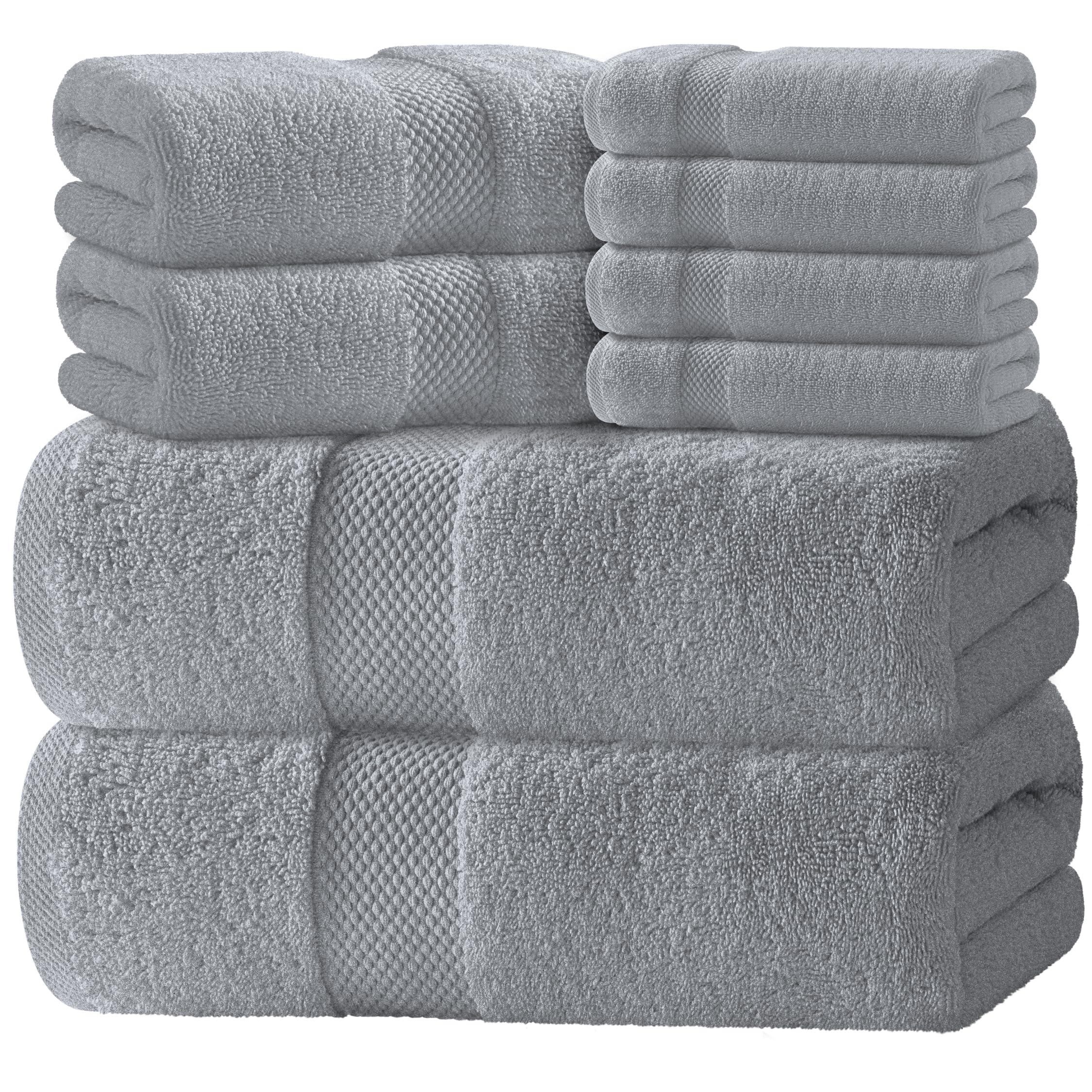 Luxury White Bath Towel Set of 8 Pieces - 100% Turkish Cotton 700 GSM Highly Absorbent Towels for Bathroom, 2 Bath Towels, 2 Hand Towels, 4 Washcloths