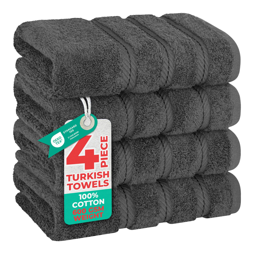 American Soft Linen Luxury 6 Piece Towel Set, 2 Bath Towels 2 Hand Towel 2 Washcloths, 600 GSM 100% Cotton Turkish Towels for Bathroom, Black Towel Sets
