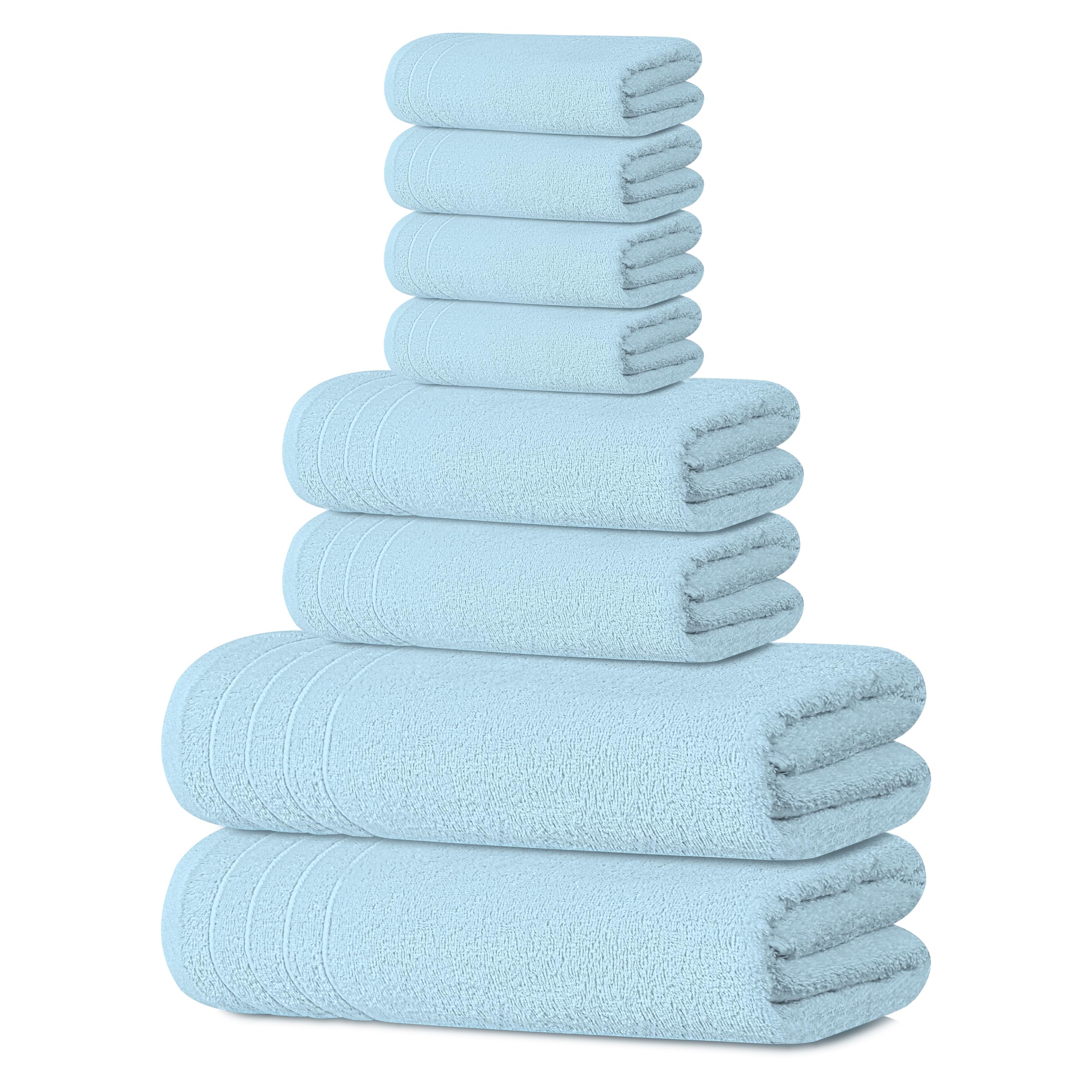 Tens Towels Pack of 8 Towels Set, 2 Extra Large Bath, 2 Hand, 4 Washcloths, 100% Cotton, Lighter Weight, Quicker to Dry, Super Absorbent, Perfect for Bathroom, Dark Grey
