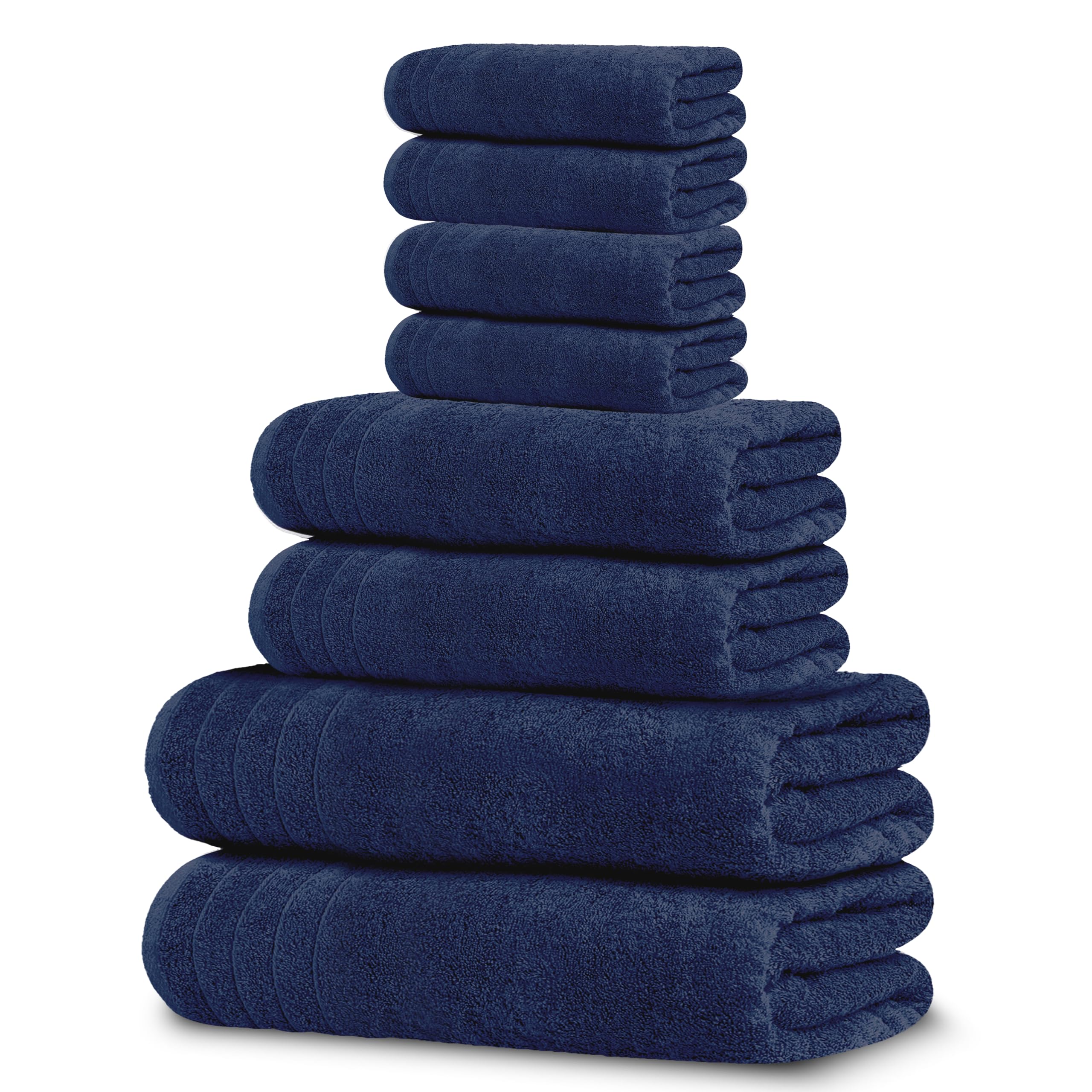 Tens Towels Pack of 8 Towels Set, 2 Extra Large Bath, 2 Hand, 4 Washcloths, 100% Cotton, Lighter Weight, Quicker to Dry, Super Absorbent, Perfect for Bathroom, Dark Grey