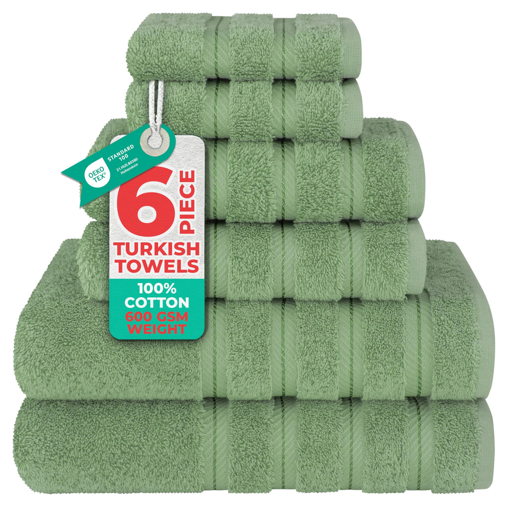 American Soft Linen Luxury 6 Piece Towel Set, 2 Bath Towels 2 Hand Towel 2 Washcloths, 600 GSM 100% Cotton Turkish Towels for Bathroom, Light Grey Towel Sets