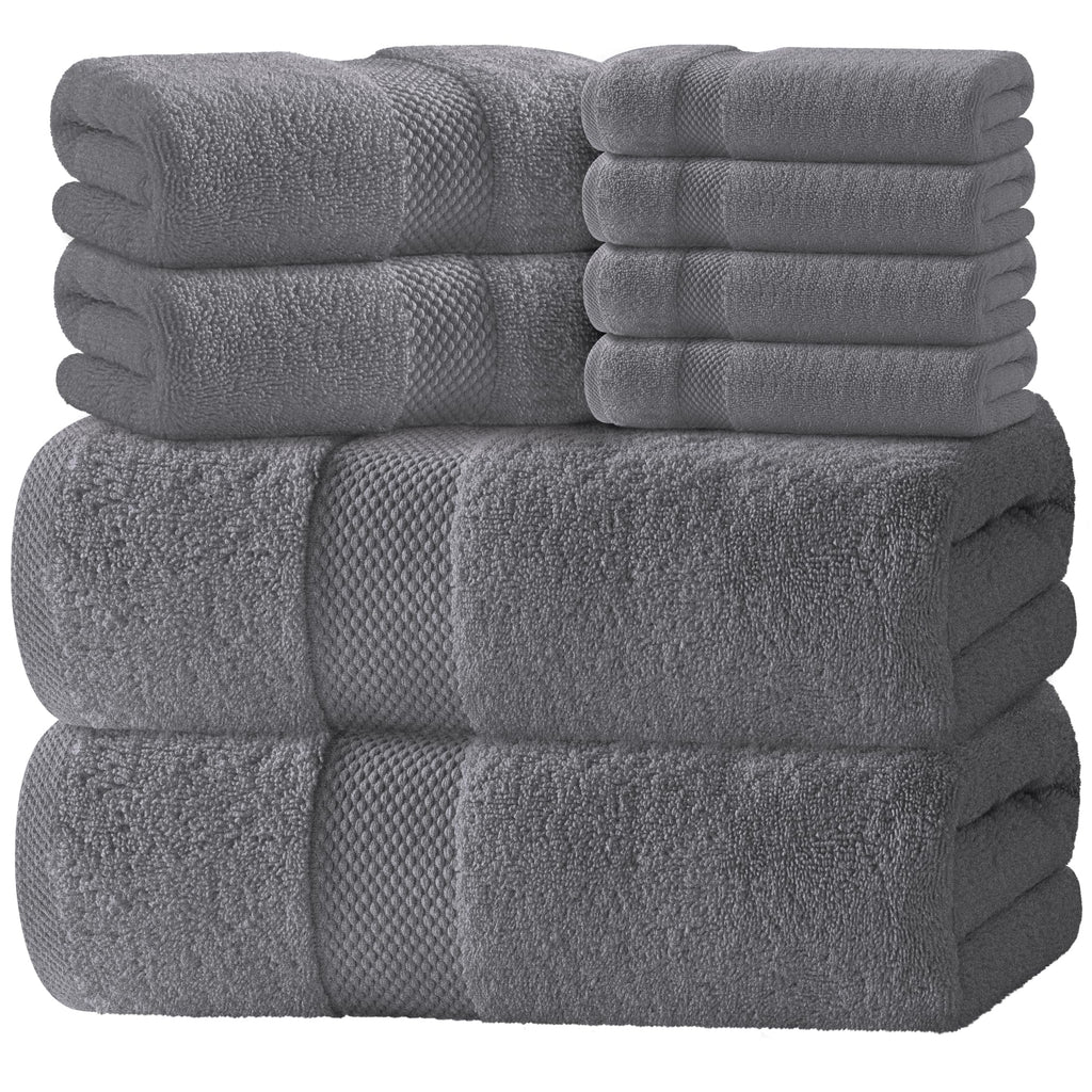 Luxury White Bath Towel Set of 8 Pieces - 100% Turkish Cotton 700 GSM Highly Absorbent Towels for Bathroom, 2 Bath Towels, 2 Hand Towels, 4 Washcloths