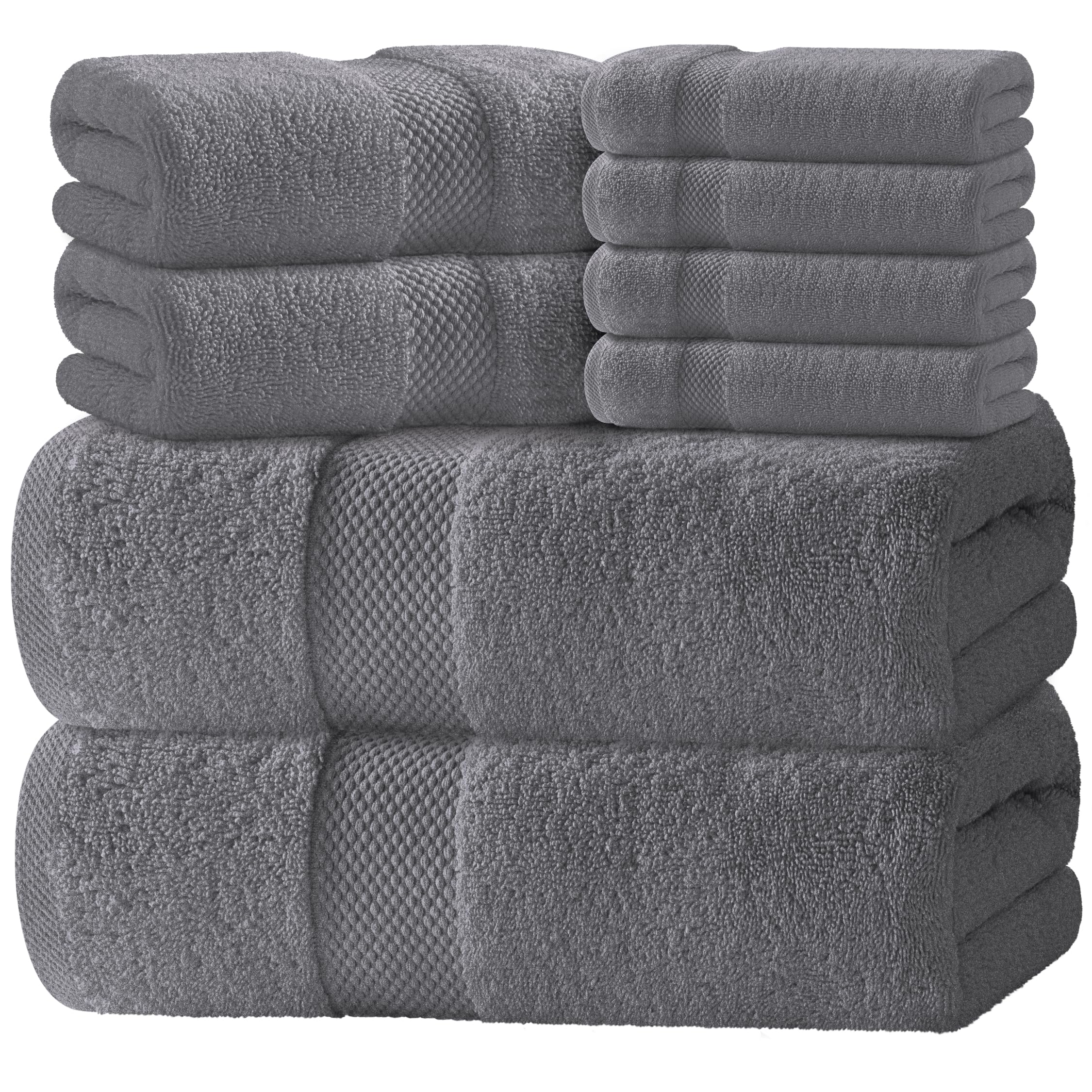 Luxury White Bath Towel Set of 8 Pieces - 100% Turkish Cotton 700 GSM Highly Absorbent Towels for Bathroom, 2 Bath Towels, 2 Hand Towels, 4 Washcloths