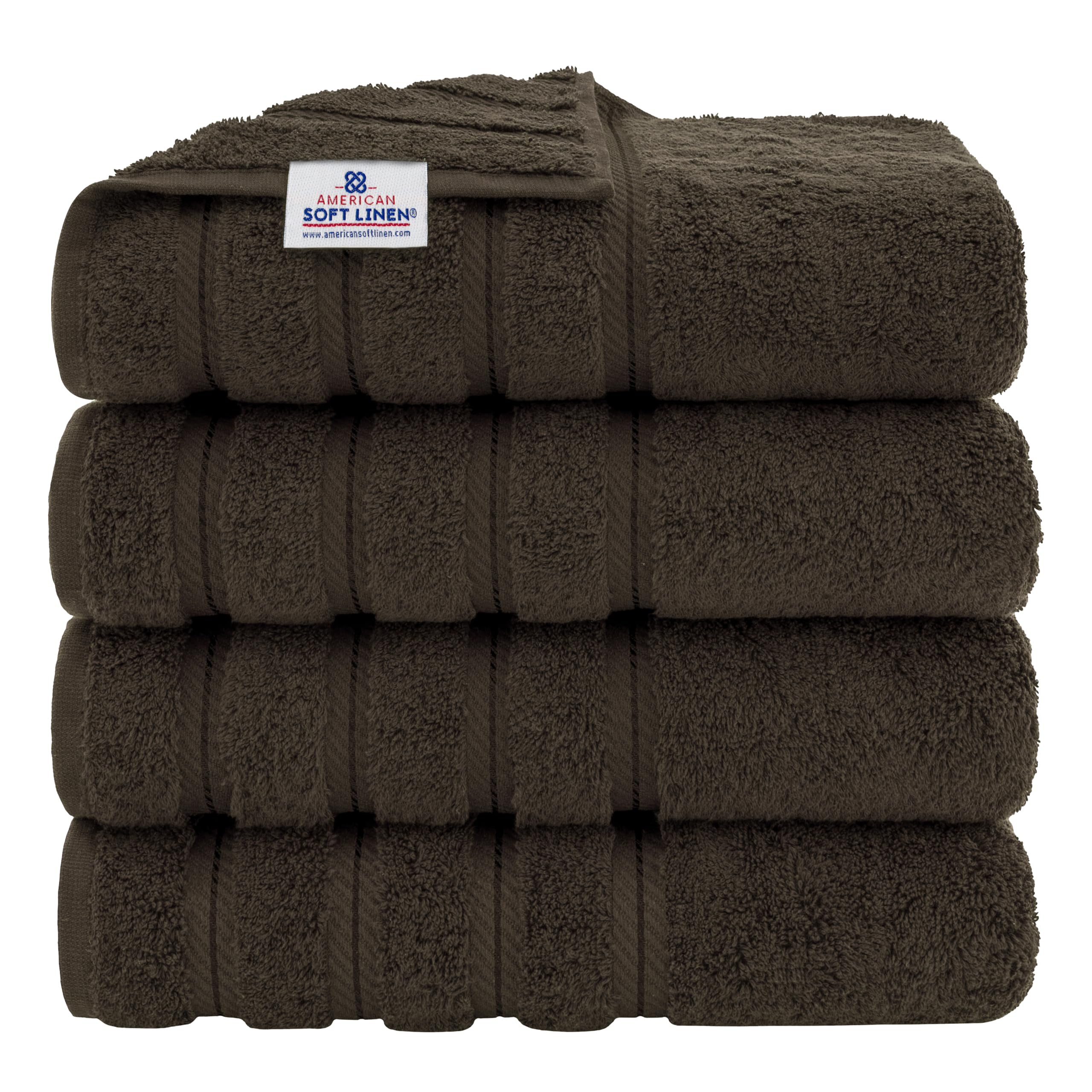 American Soft Linen Luxury 6 Piece Towel Set, 2 Bath Towels 2 Hand Towel 2 Washcloths, 600 GSM 100% Cotton Turkish Towels for Bathroom, Black Towel Sets