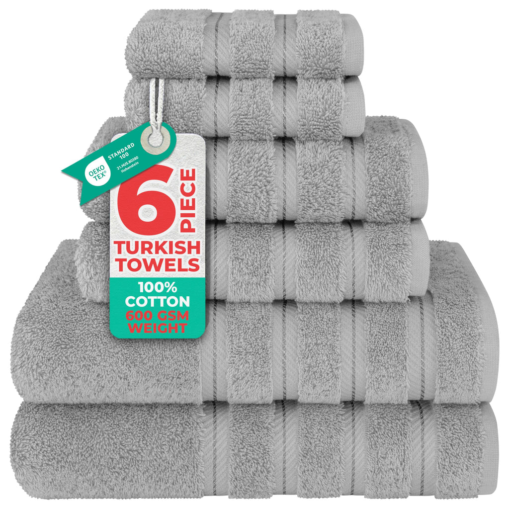 American Soft Linen Luxury 6 Piece Towel Set, 2 Bath Towels 2 Hand Towel 2 Washcloths, 600 GSM 100% Cotton Turkish Towels for Bathroom, Black Towel Sets