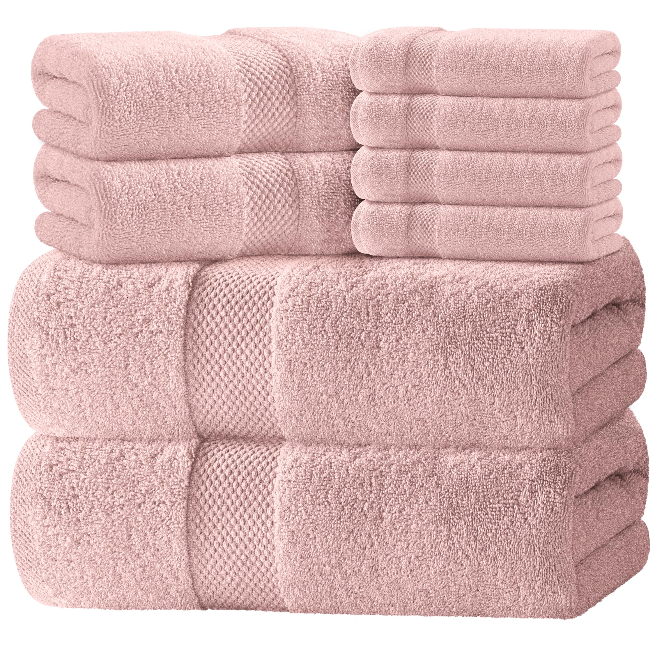 Luxury White Bath Towel Set of 8 Pieces - 100% Turkish Cotton 700 GSM Highly Absorbent Towels for Bathroom, 2 Bath Towels, 2 Hand Towels, 4 Washcloths